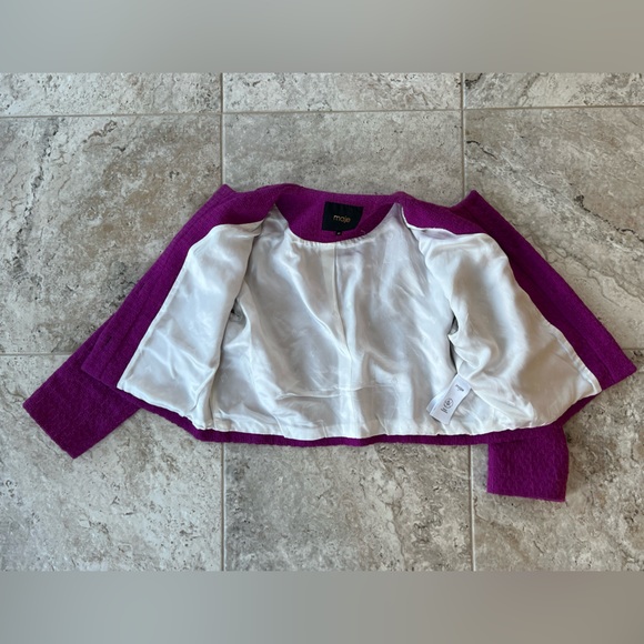 Maje Tweed Lady Cropped Collarless Cotton-Blend Jacket, Rose Fuchsia, 42 - Picture 10 of 15